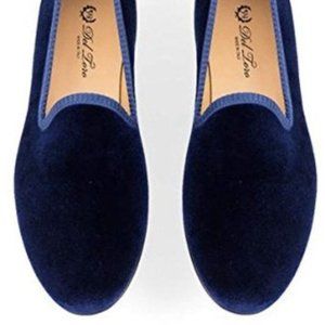COPY - Del Toro Made in Italy Navy Blue Velvet Slipper Loafers Leather Sole  Li…